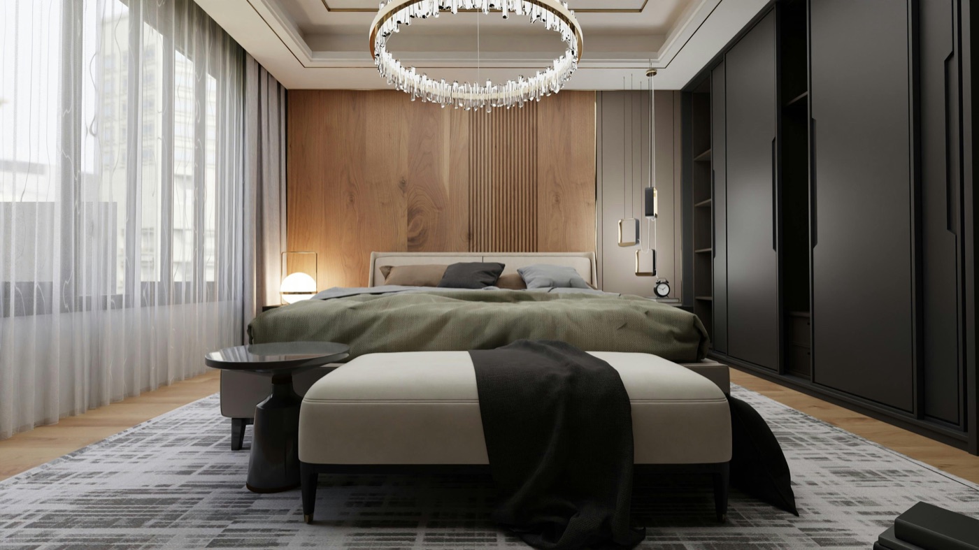 Slat wall panels master bedroom Dubai